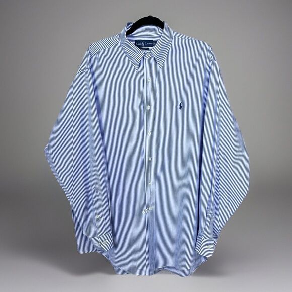 Ralph Lauren Yarmouth Button Up Shirt Men 17 Blue Striped Recently Dry Cleaned - Picture 7 of 8